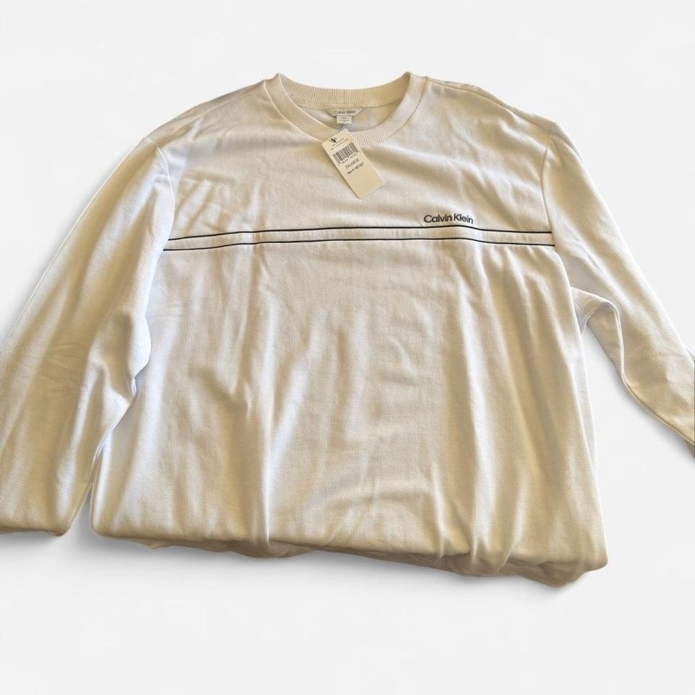 Calvin Klein Mens White Long Sleeve Logo Sweatshirt‎ 2XL 40BO410 Brilliant White